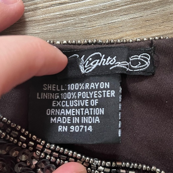 Pisarro Nights Brown and Silver Beaded Sheer Long Sleeve Gown 10 - Picture 7 of 13